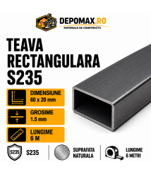 Teava rectangulara 60 x 20 x 1.5 mm, 6 metri